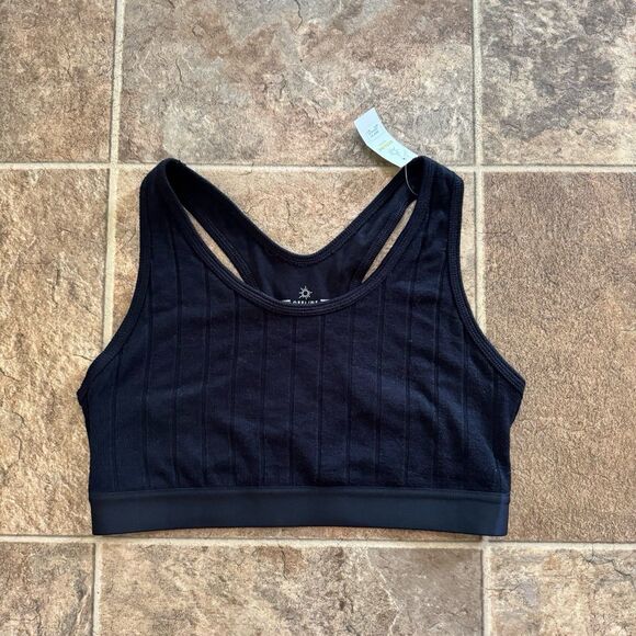 Aerie Cozy Class Ribbed Knit Sports Bra True Black Size Large - Picture 1 of 8